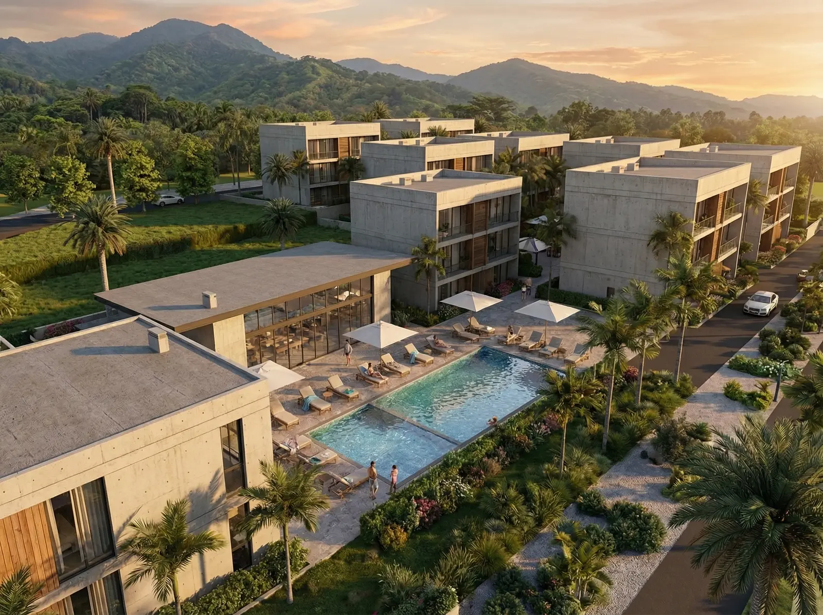 Общий вид Mandarin Village & SPA среди зелёных холмов